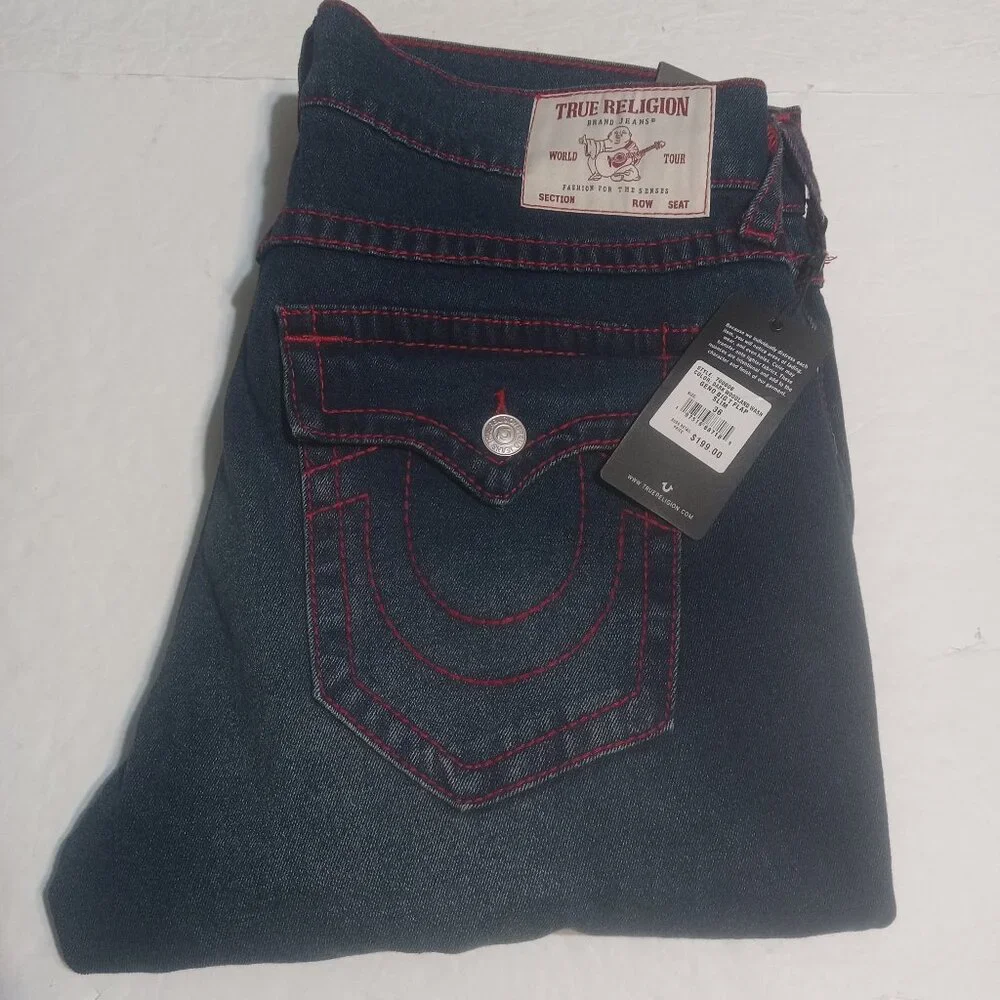True Religion Men's NWT Geno Big T Flap Relaxed Slim Jeans 36x32  700606